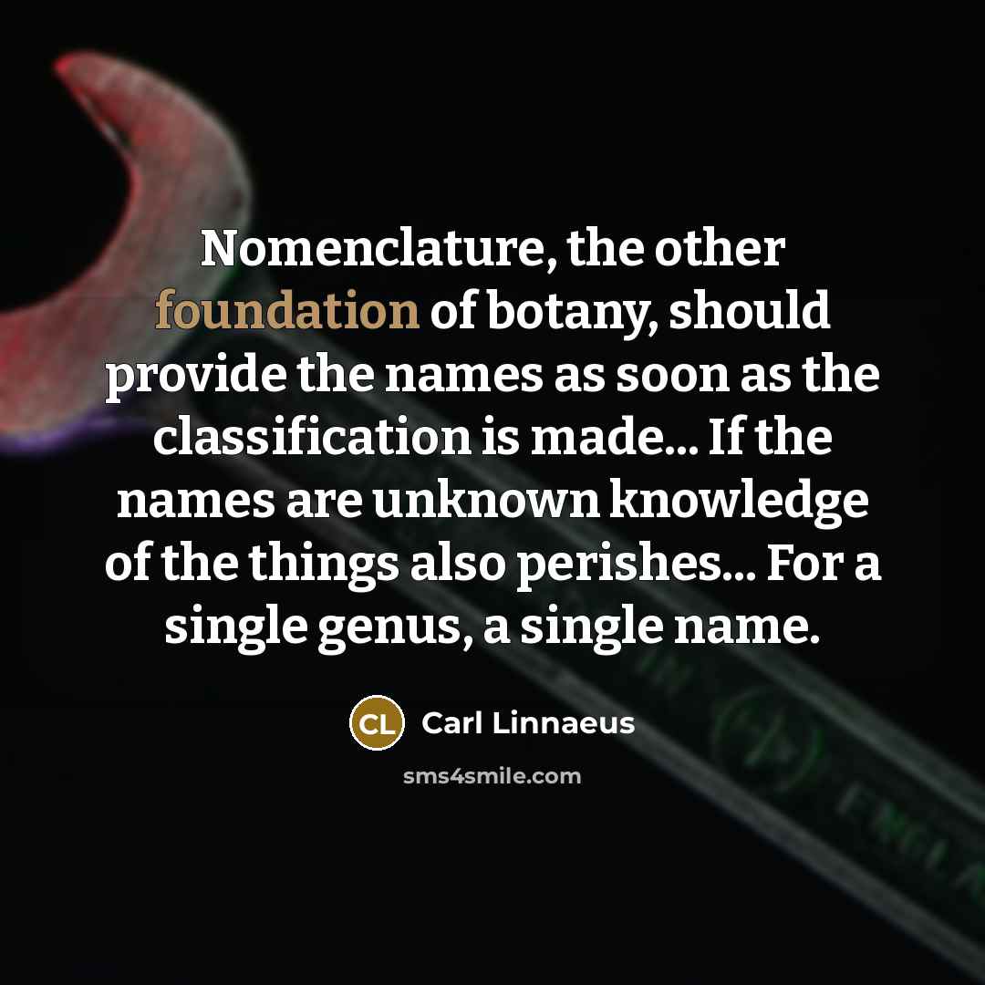 “Nomenclature, the other foundation of botany, should provide the names…” quote by Carl Linnaeus