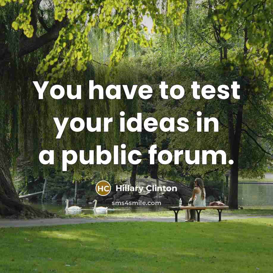“You have to test your ideas in a public forum.…” quote by Hillary Clinton