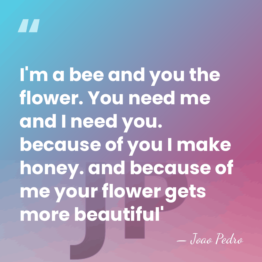 I'm a bee and you the flower. You need me and I&hellip; - Joao Pedro