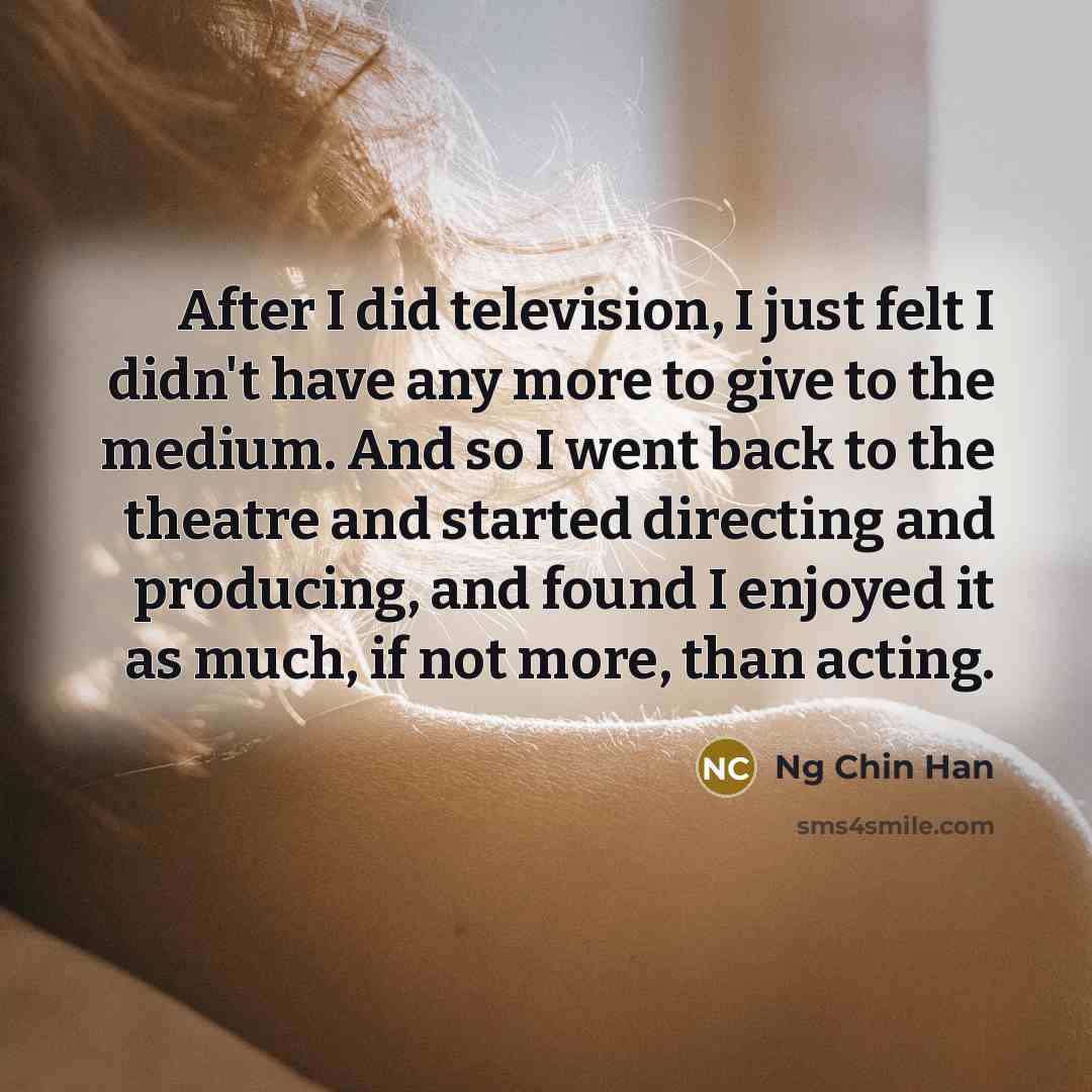 “After I did television, I just felt I didn't have…” quote by Ng Chin Han