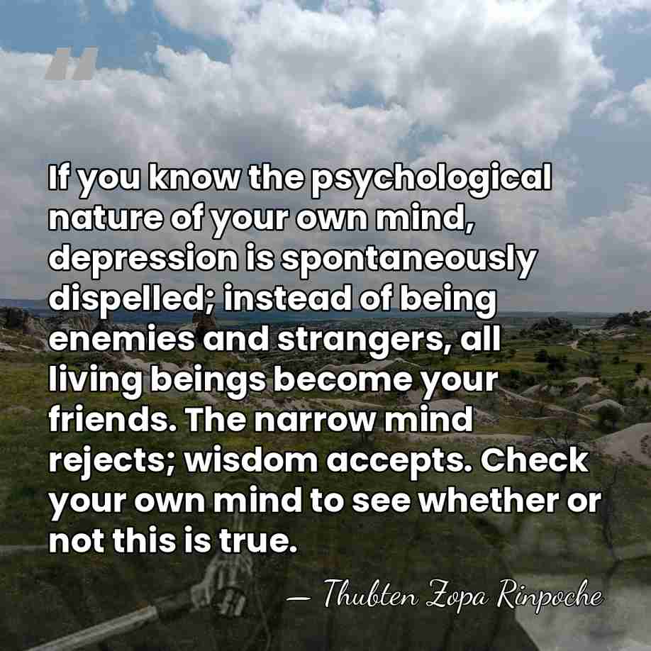 If you know the psychological nature of your own mind, depression is&hellip; - Thubten Zopa Rinpoche