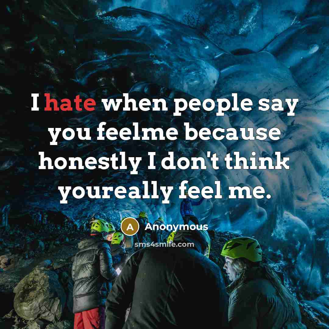 “I hate when people say you feelme because honestly I…” quote by Anonymous