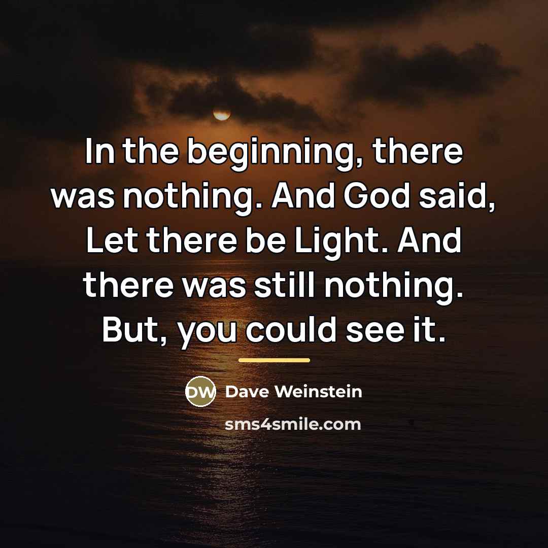 “In the beginning, there was nothing. And God said, Let…” quote by Dave Weinstein