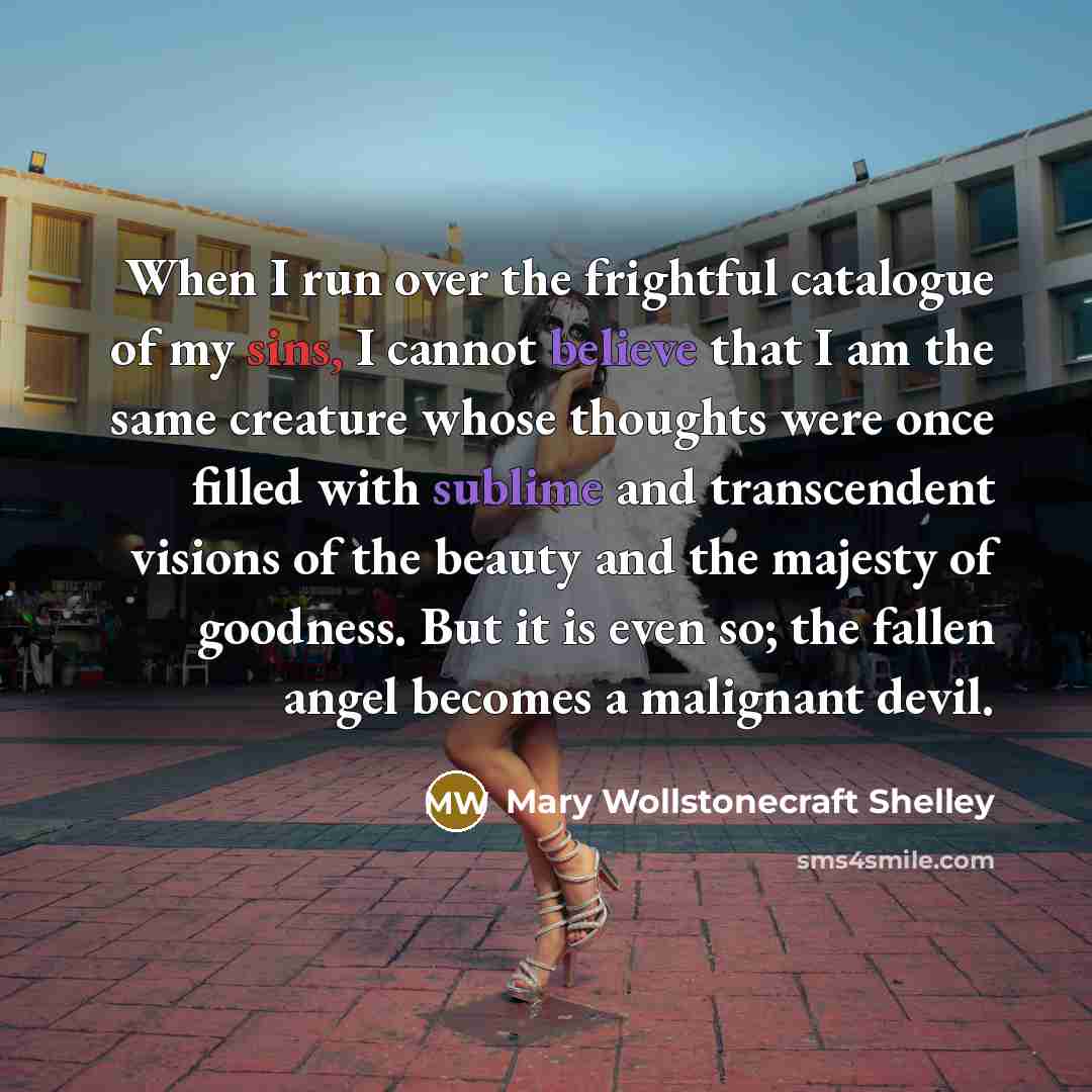 “When I run over the frightful catalogue of my sins,…” quote by Mary Wollstonecraft Shelley