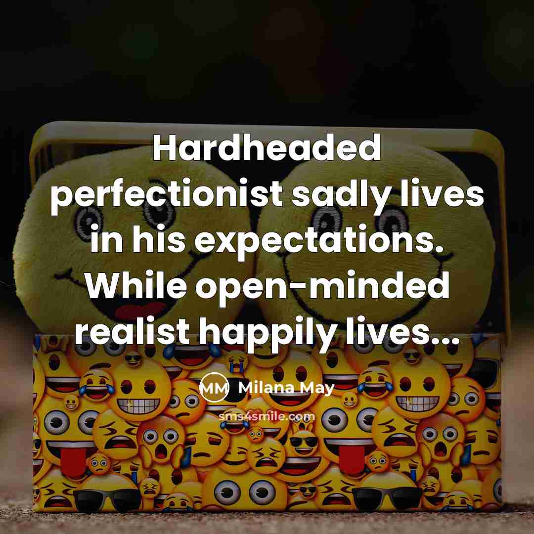 “Hardheaded perfectionist sadly lives in his expectations. While open-minded realist…” quote by Milana May