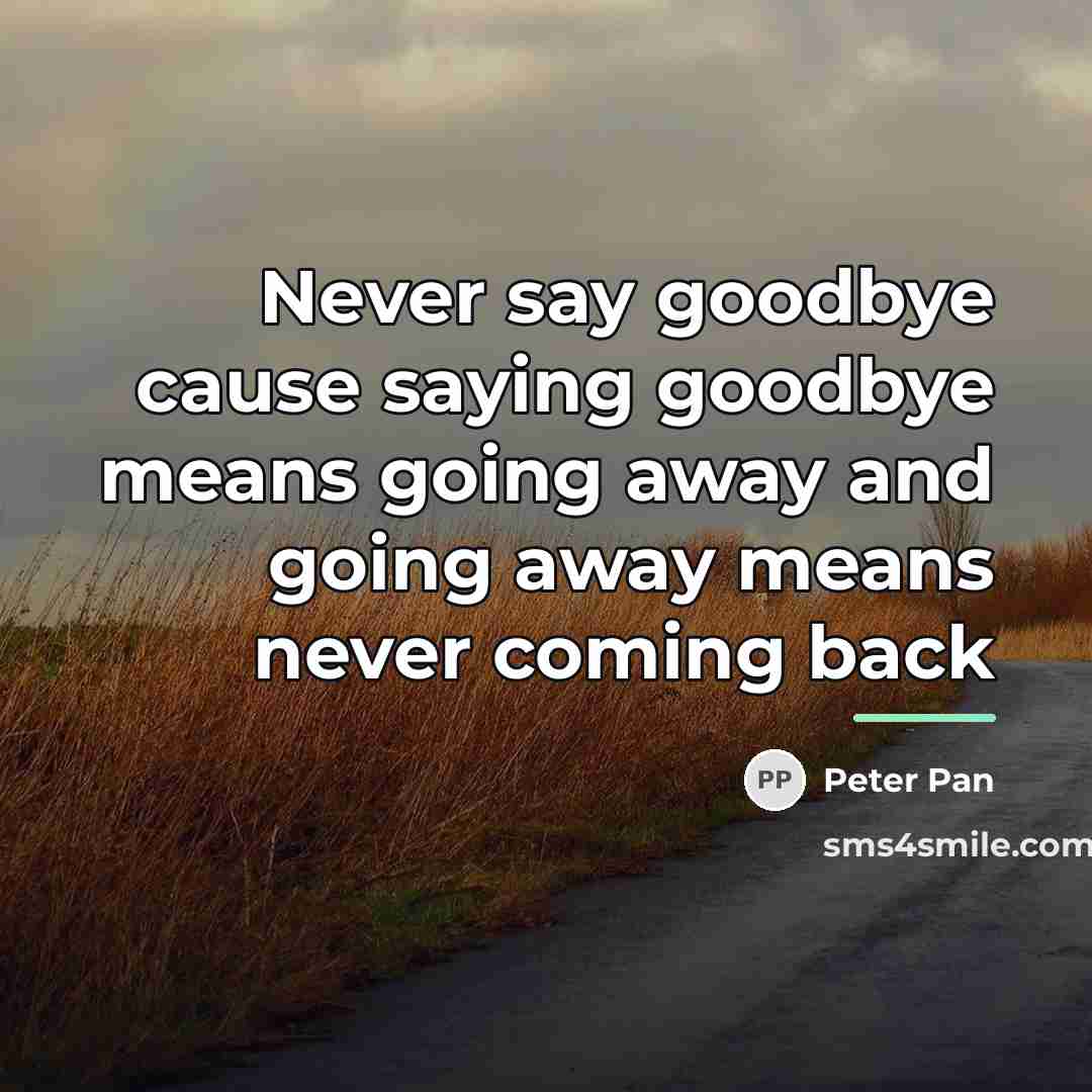 “Never say goodbye cause saying goodbye means going away and…” quote by Peter Pan