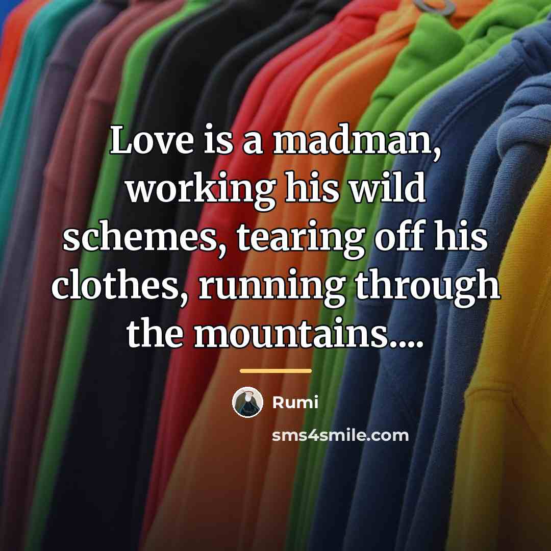 “Love is a madman, working his wild schemes, tearing off…” quote by Rumi