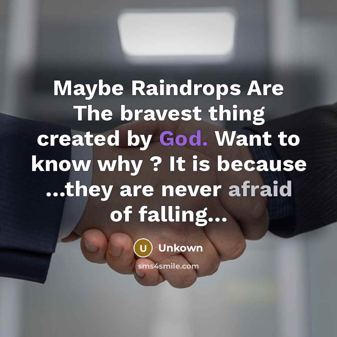 “Maybe Raindrops Are The bravest thing created by God. Want…” quote by Unkown