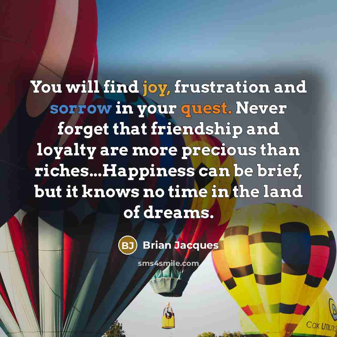 “You will find joy, frustration and sorrow in your quest.…” quote by Brian Jacques