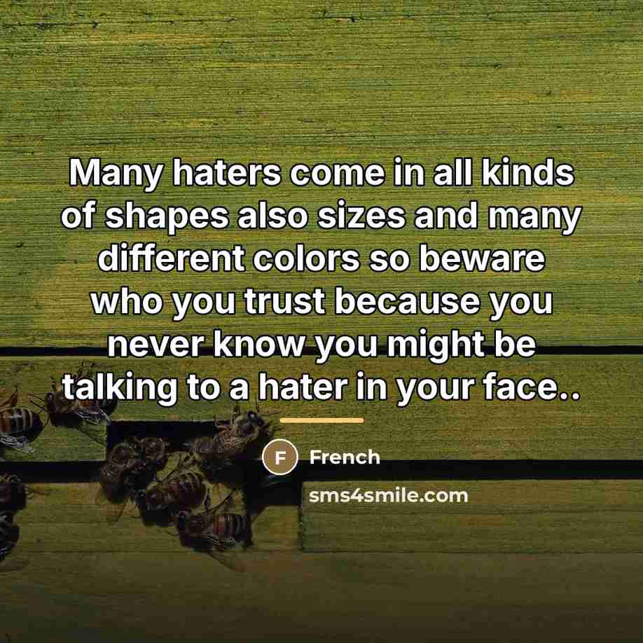 “Many haters come in all kinds of shapes also sizes…” quote by French