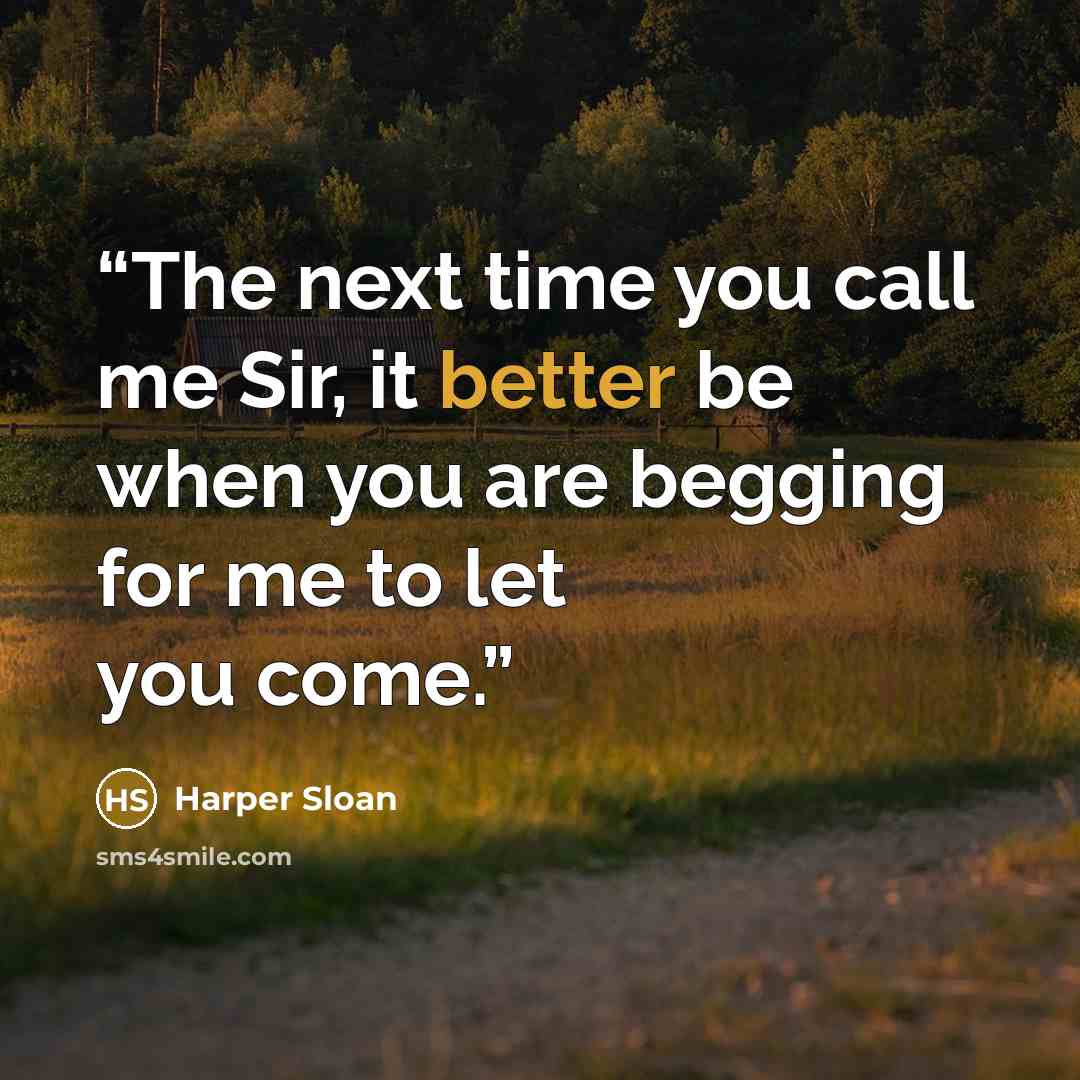 “The next time you call me Sir, it better be when you are begging for me to let you come.” quote by Harper Sloan