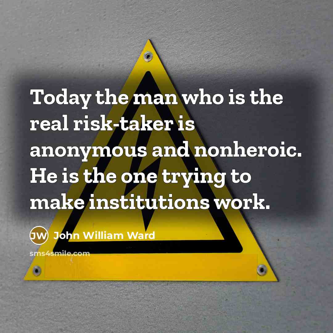 “Today the man who is the real risk-taker is anonymous and nonheroic. He is the one trying to make institutions work.” quote by John William Ward