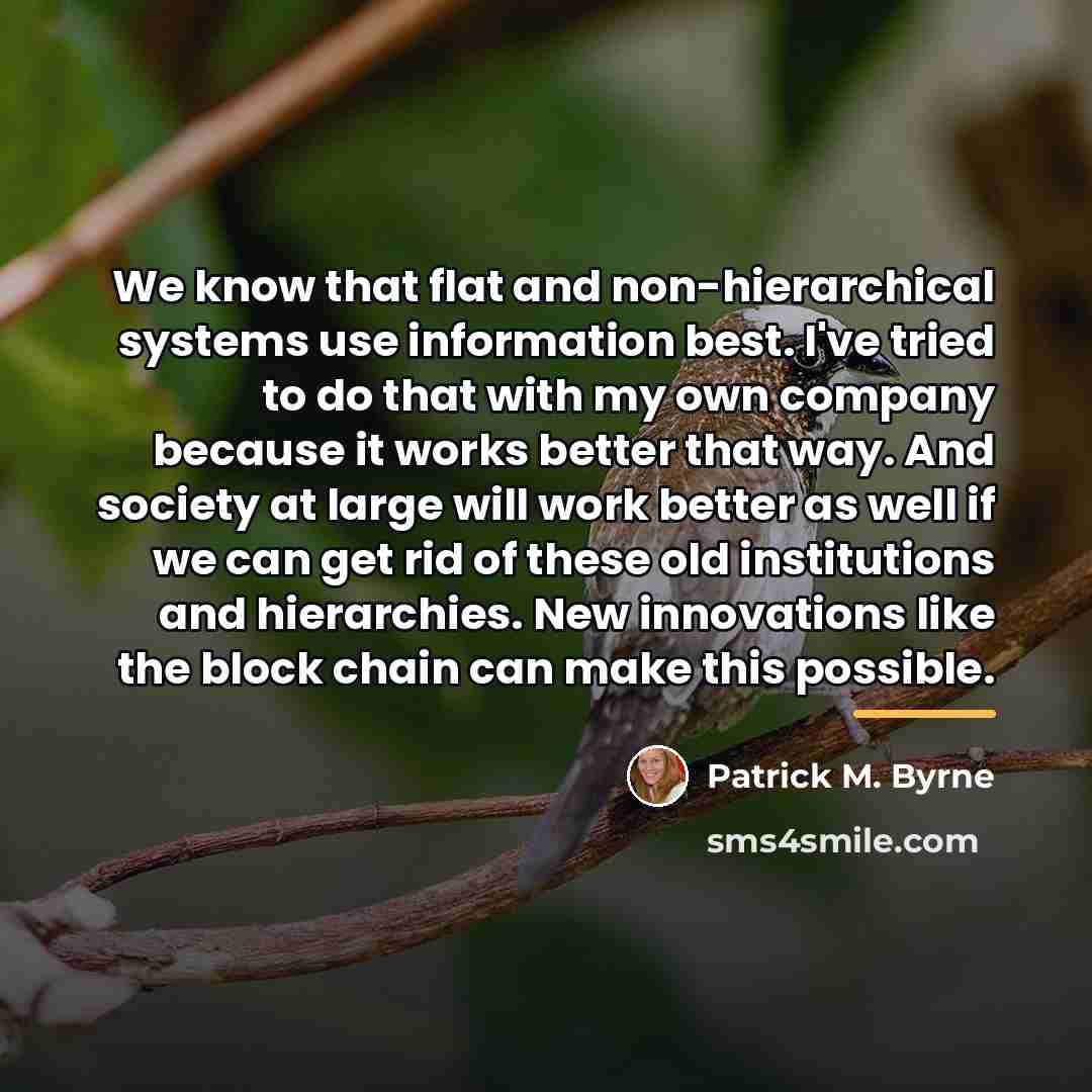 “We know that flat and non-hierarchical systems use information best.…” quote by Patrick M. Byrne
