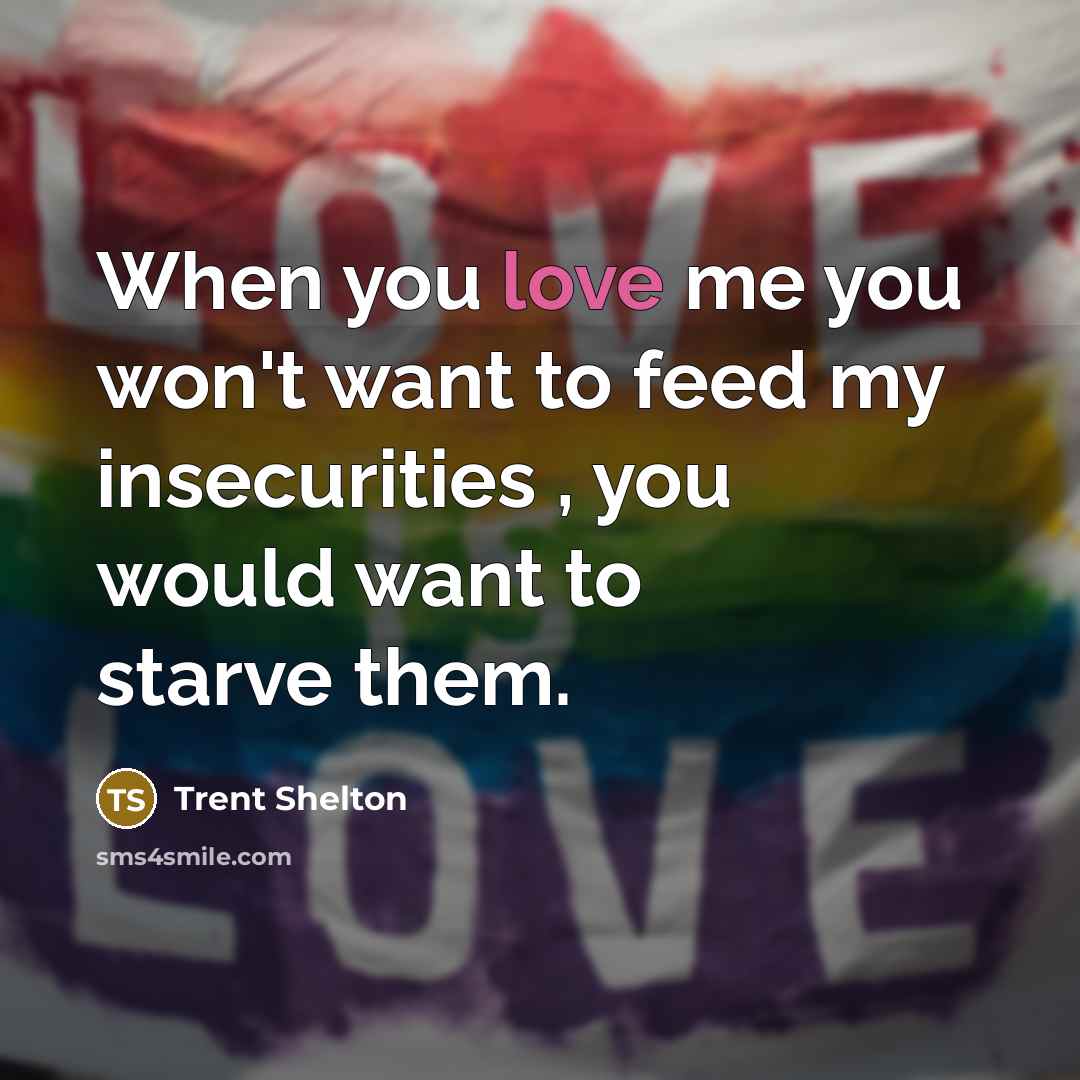 “When you love me you won't want to feed my insecurities , you would want to starve them.” quote by Trent Shelton