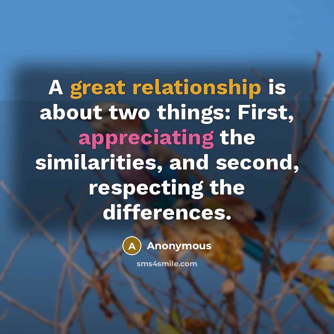 “A great relationship is about two things: First, appreciating the similarities, and second, respecting the differences.” quote by Anonymous