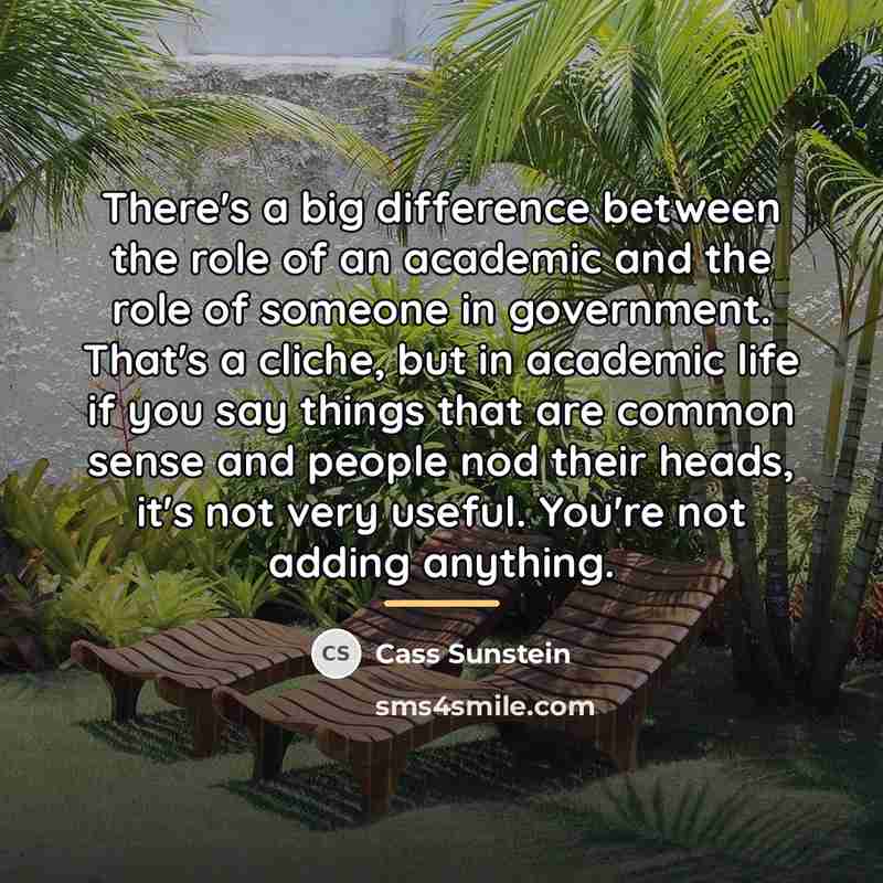 “There's a big difference between the role of an academic…” quote by Cass Sunstein