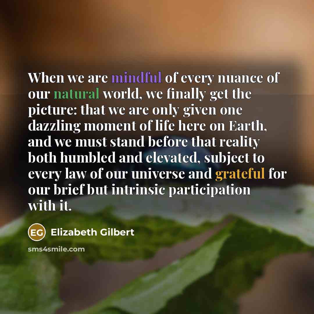 “When we are mindful of every nuance of our natural…” quote by Elizabeth Gilbert