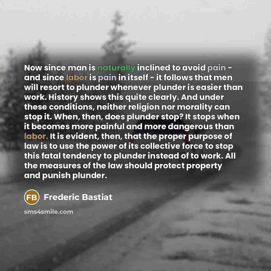 “Now since man is naturally inclined to avoid pain -…” quote by Frederic Bastiat