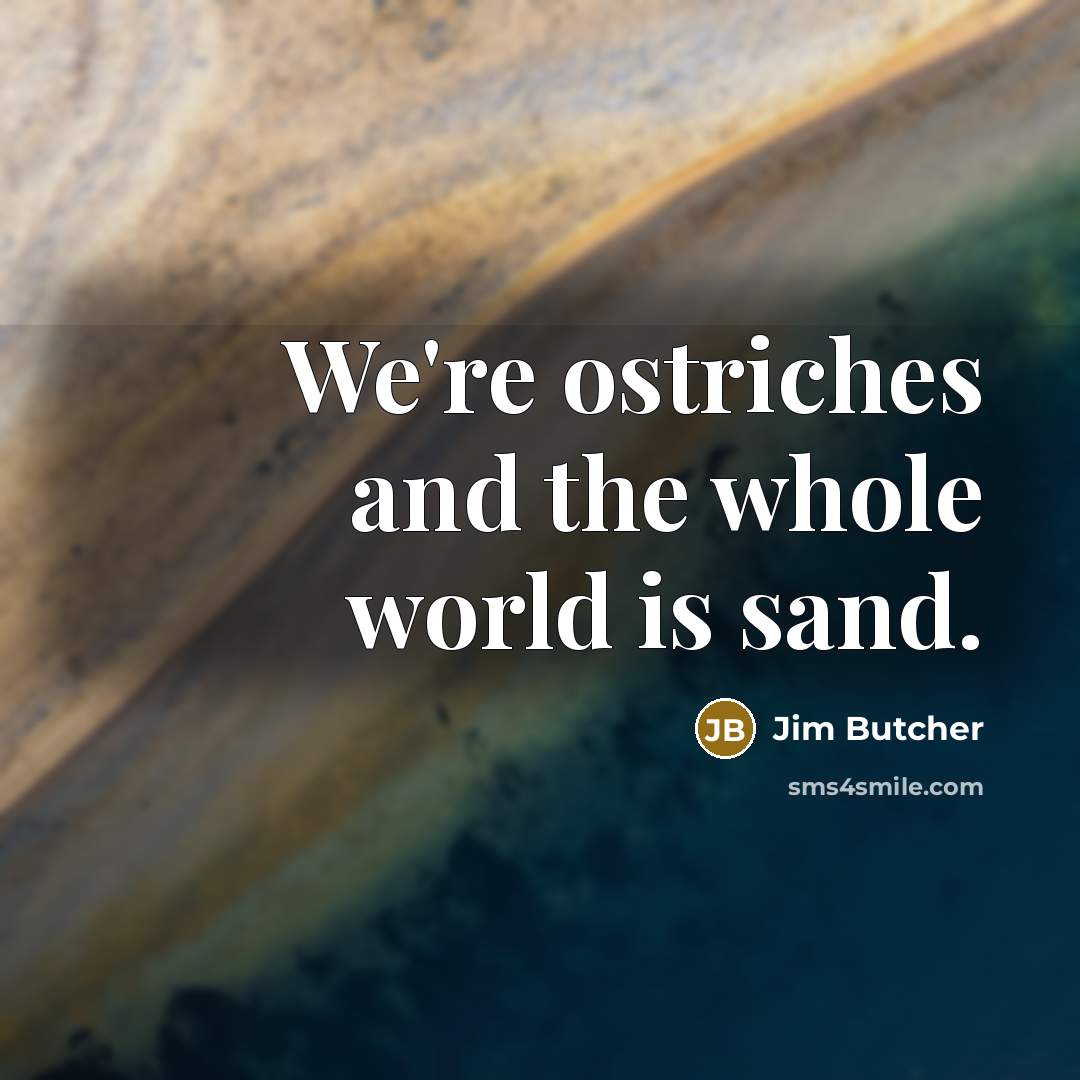 “We're ostriches and the whole world is sand.…” quote by Jim Butcher
