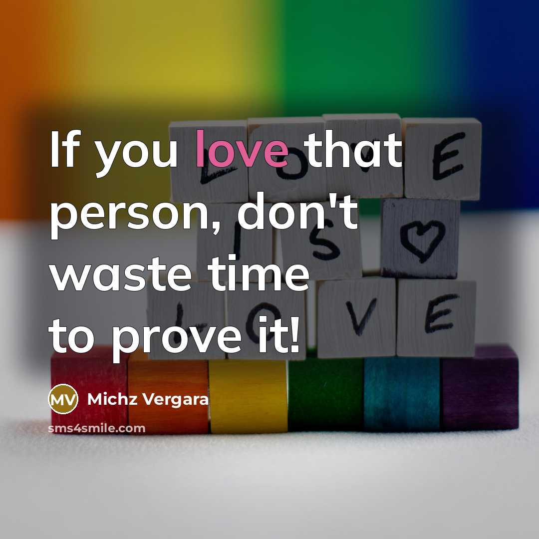 “If you love that person, don't waste time to prove…” quote by Michz Vergara