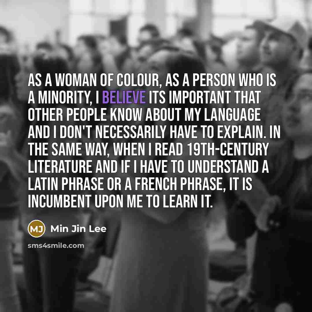 “As a woman of colour, as a person who is…” quote by Min Jin Lee