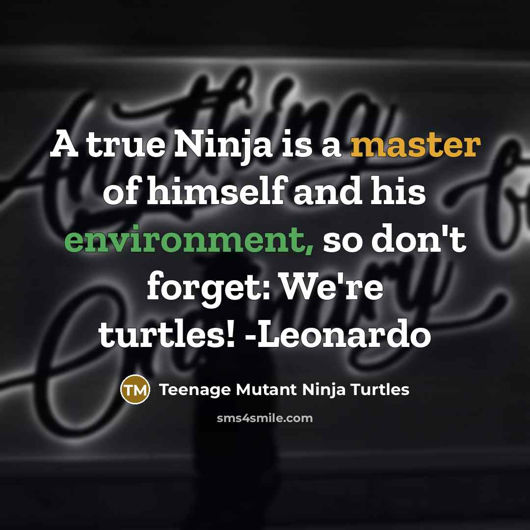 “A true Ninja is a master of himself and his environment, so don't forget: We're turtles! -Leonardo” quote by Teenage Mutant Ninja Turtles