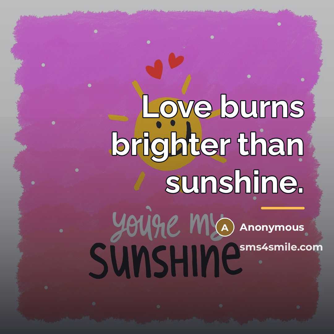 “Love burns brighter than sunshine.…” quote by Anonymous
