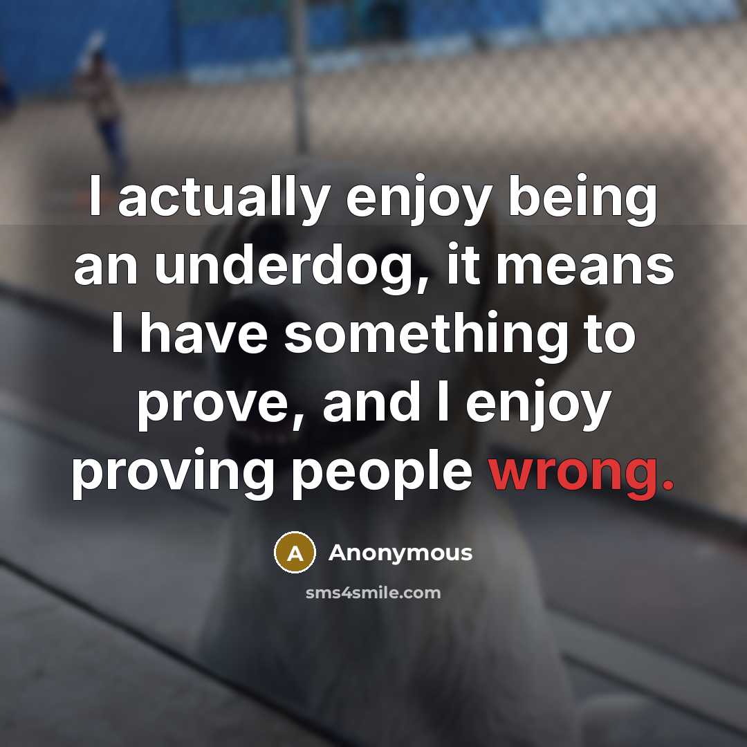 “I actually enjoy being an underdog, it means I have something to prove, and I enjoy proving people wrong.” quote by Anonymous