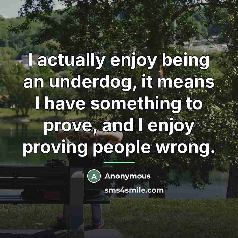 “I actually enjoy being an underdog, it means I have…” quote by Anonymous