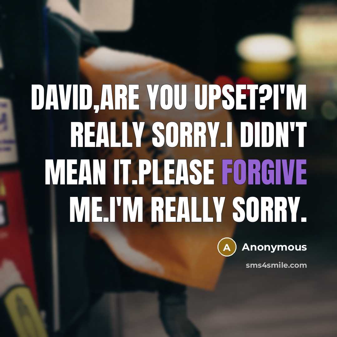 “David,are you upset?I'm really sorry.I didn't mean it.Please forgive me.I'm really sorry.” quote by Anonymous