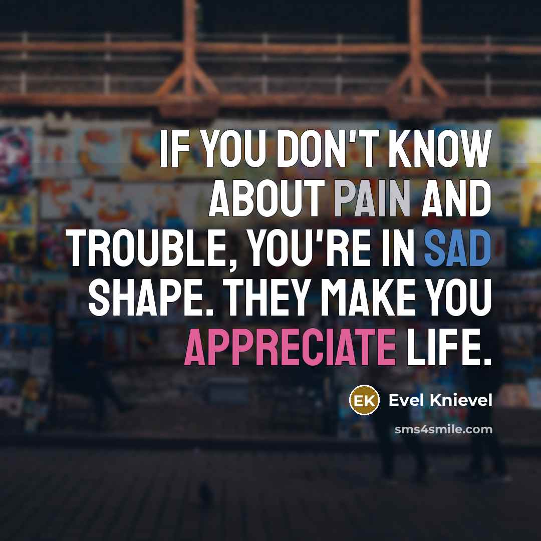 “If you don't know about pain and trouble, you're in…” quote by Evel Knievel