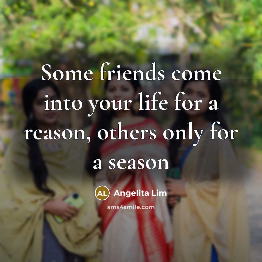 “Some friends come into your life for a reason, others…” quote by Angelita Lim