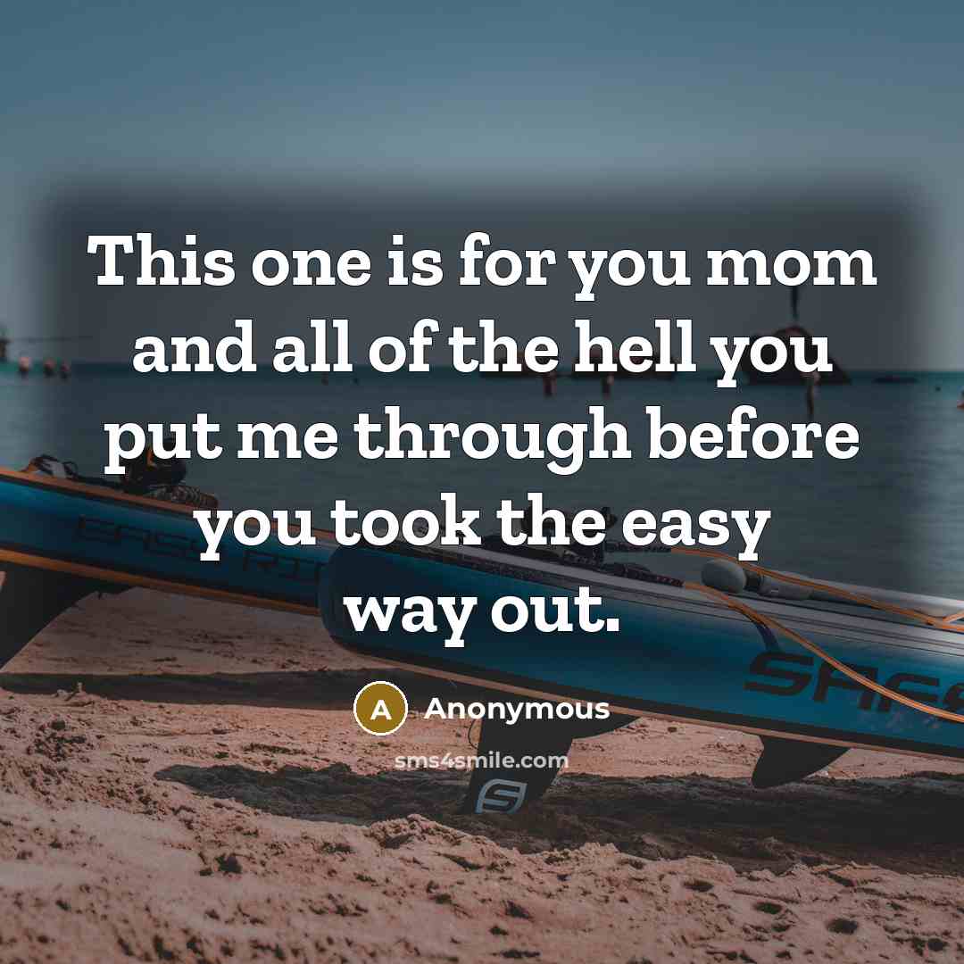 “This one is for you mom and all of the hell you put me through before you took the easy way out.” quote by Anonymous