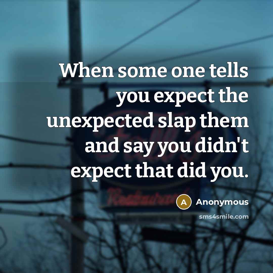 “When some one tells you expect the unexpected slap them and say you didn't expect that did you.” quote by Anonymous