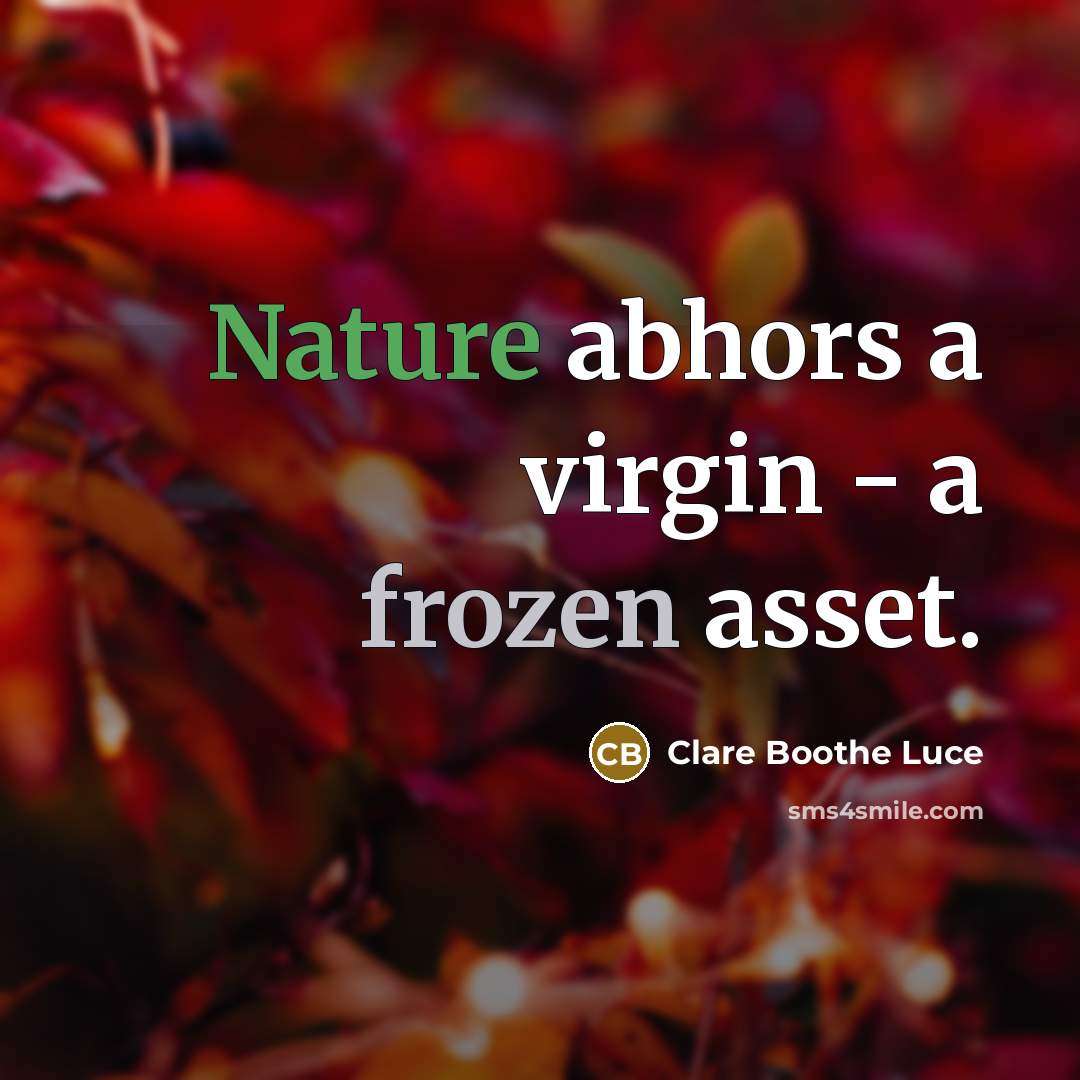 “Nature abhors a virgin - a frozen asset.…” quote by Clare Boothe Luce