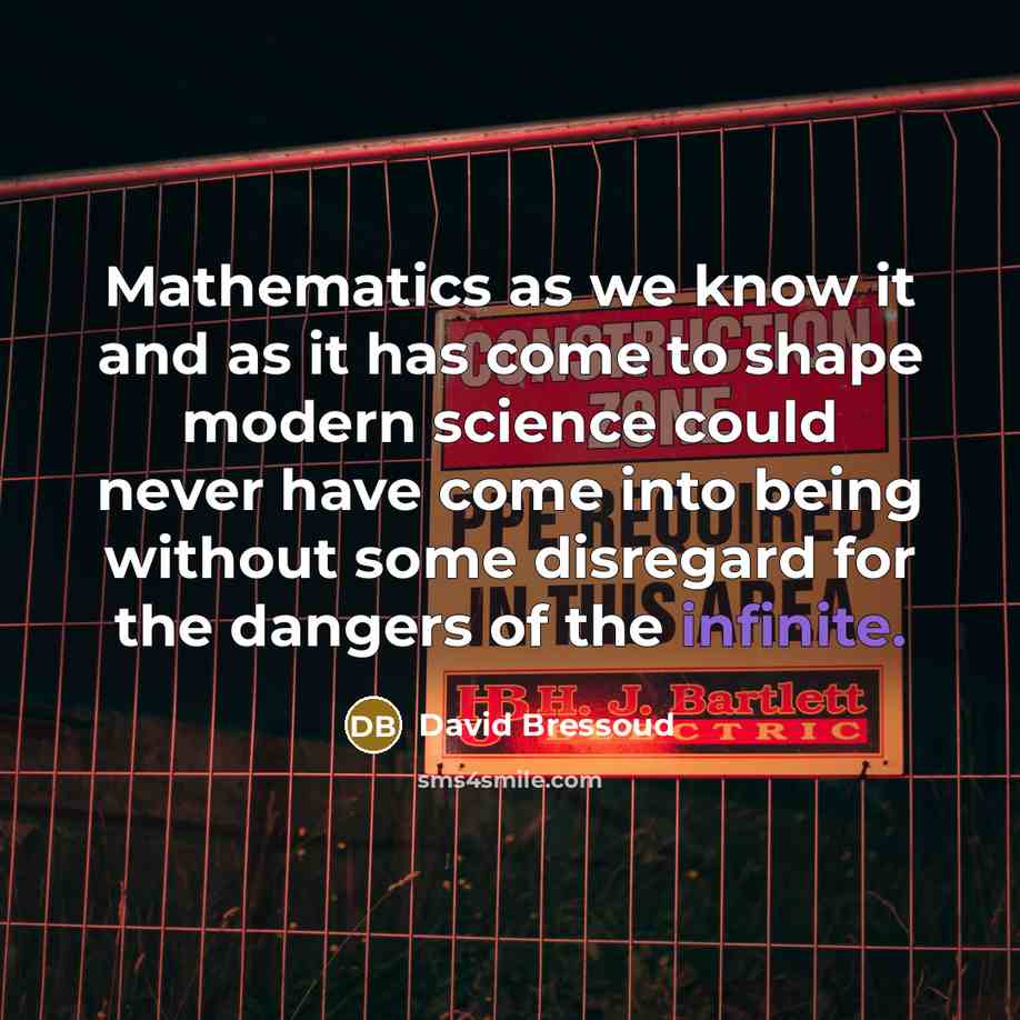 “Mathematics as we know it and as it has come to shape modern science could never have come into being without some disregard for the dangers of the infinite.” quote by David Bressoud