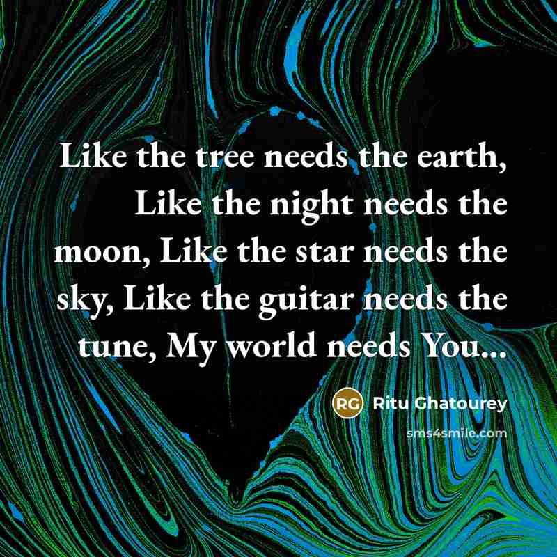 “Like the tree needs the earth, Like the night needs…” quote by Ritu Ghatourey