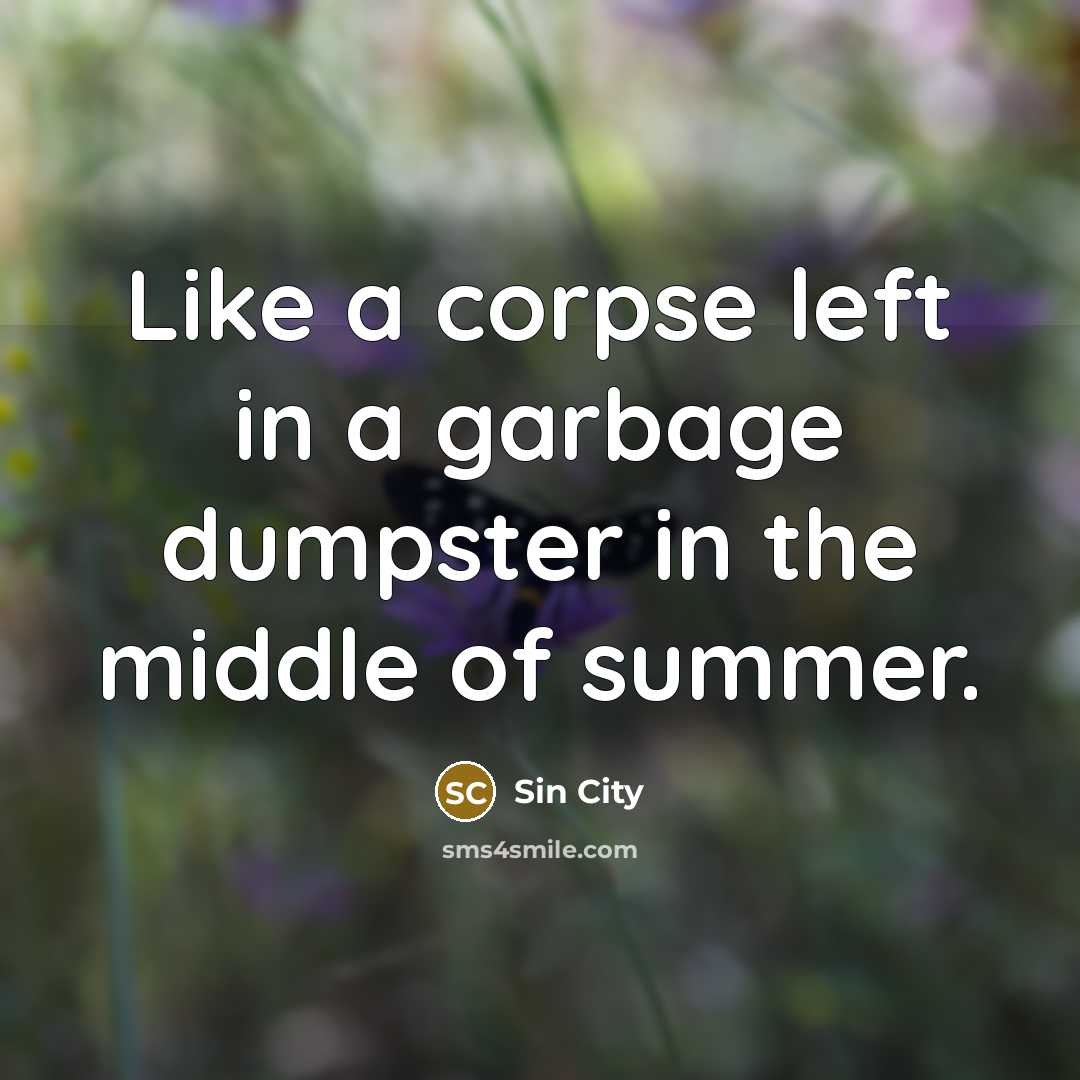 “Like a corpse left in a garbage dumpster in the middle of summer.” quote by Sin City