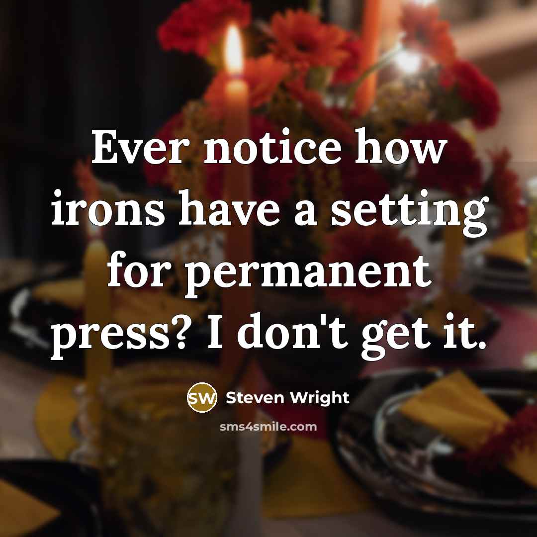 “Ever notice how irons have a setting for permanent press? I don't get it.” quote by Steven Wright