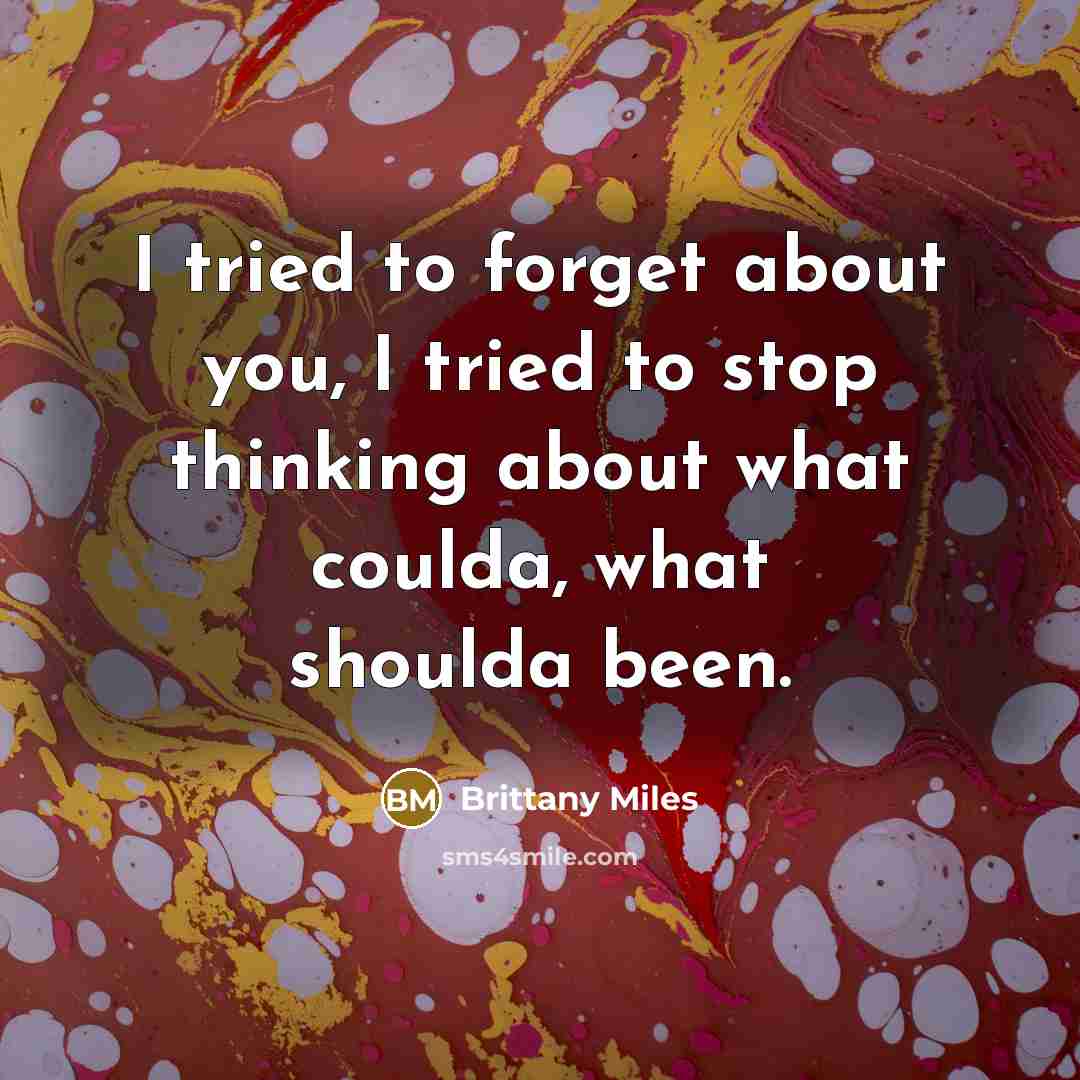 “I tried to forget about you, I tried to stop thinking about what coulda, what shoulda been.” quote by Brittany Miles