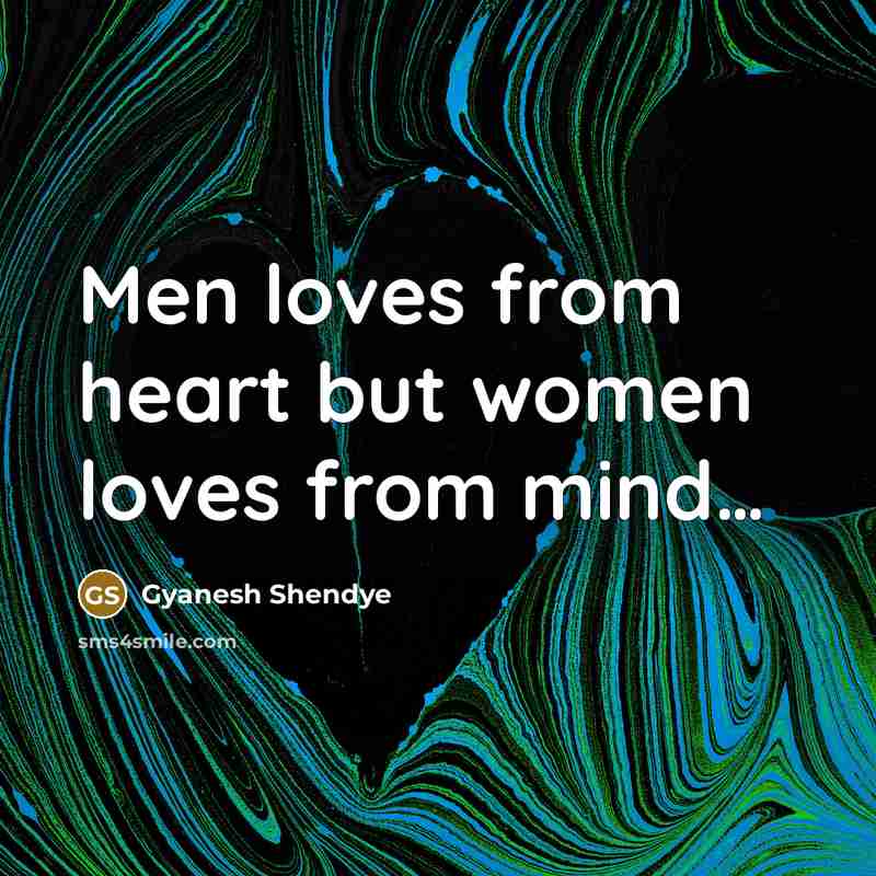 “Men loves from heart but women loves from mind.....…” quote by Gyanesh Shendye