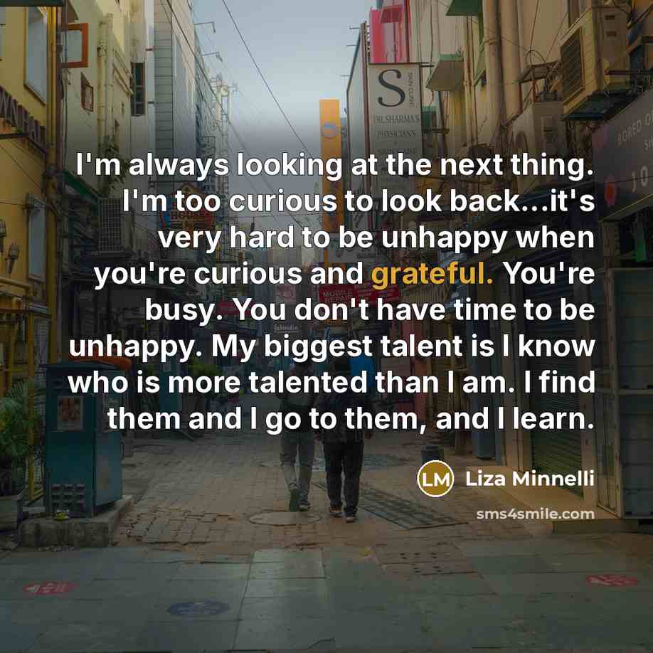 “I'm always looking at the next thing. I'm too curious…” quote by Liza Minnelli
