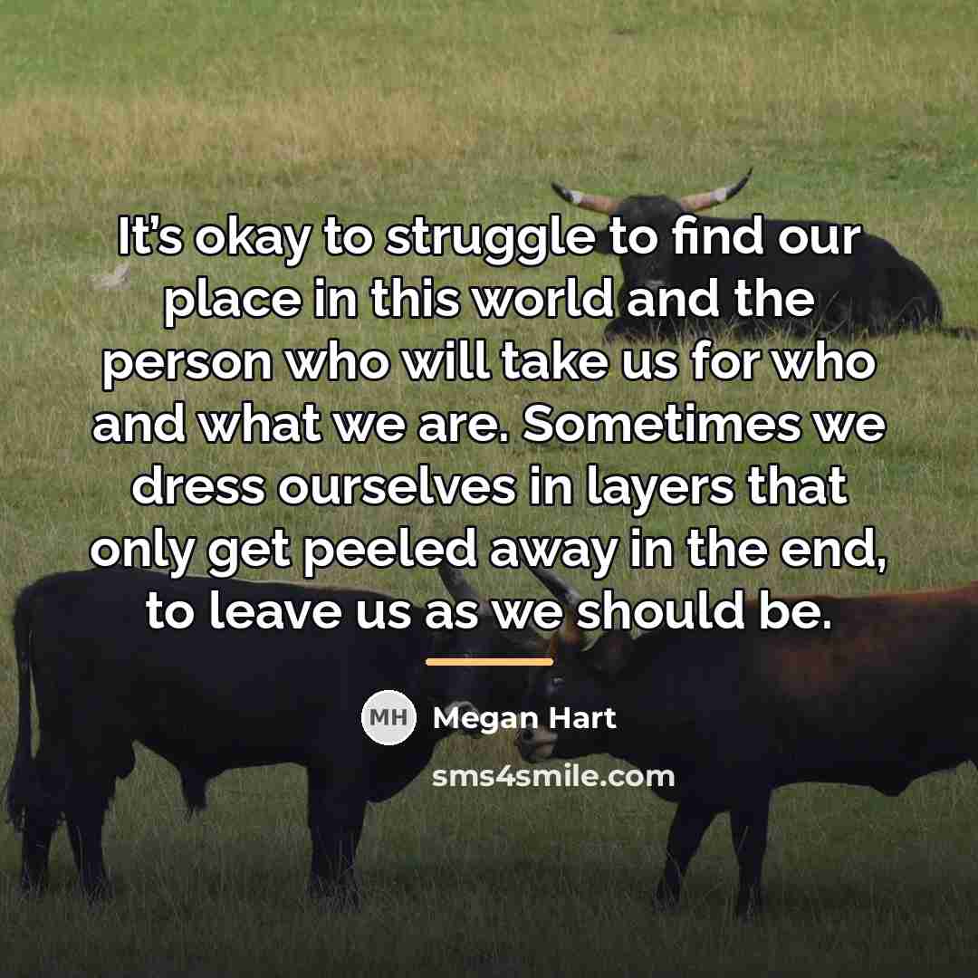 “It’s okay to struggle to find our place in this…” quote by Megan Hart
