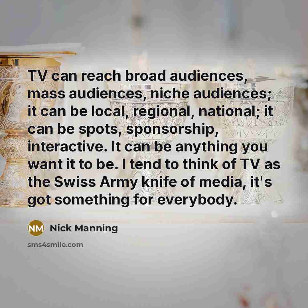 “TV can reach broad audiences, mass audiences, niche audiences; it…” quote by Nick Manning