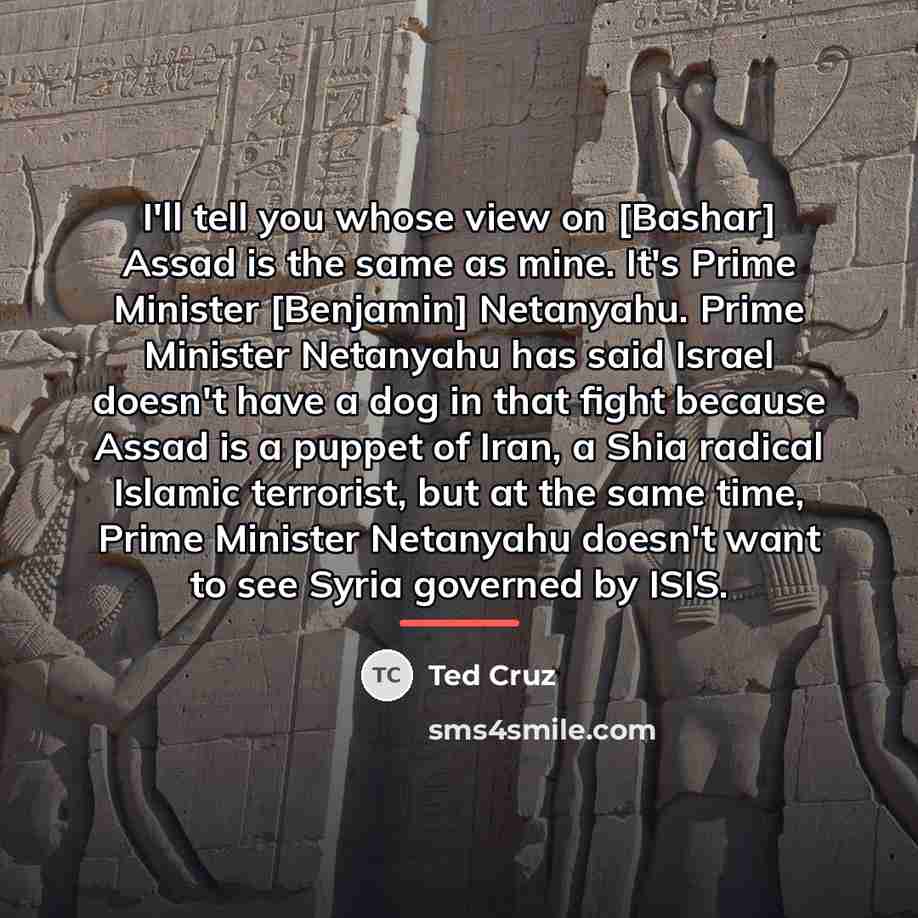 “I'll tell you whose view on [Bashar] Assad is the…” quote by Ted Cruz