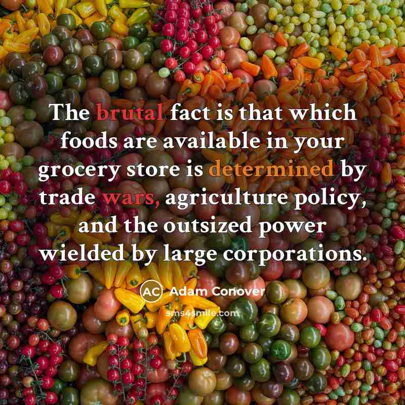 “The brutal fact is that which foods are available in…” quote by Adam Conover