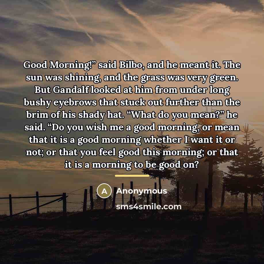 “Good Morning!” said Bilbo, and he meant it. The sun…” quote by Anonymous
