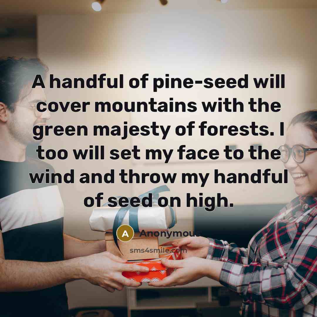 “A handful of pine-seed will cover mountains with the green…” quote by Anonymous