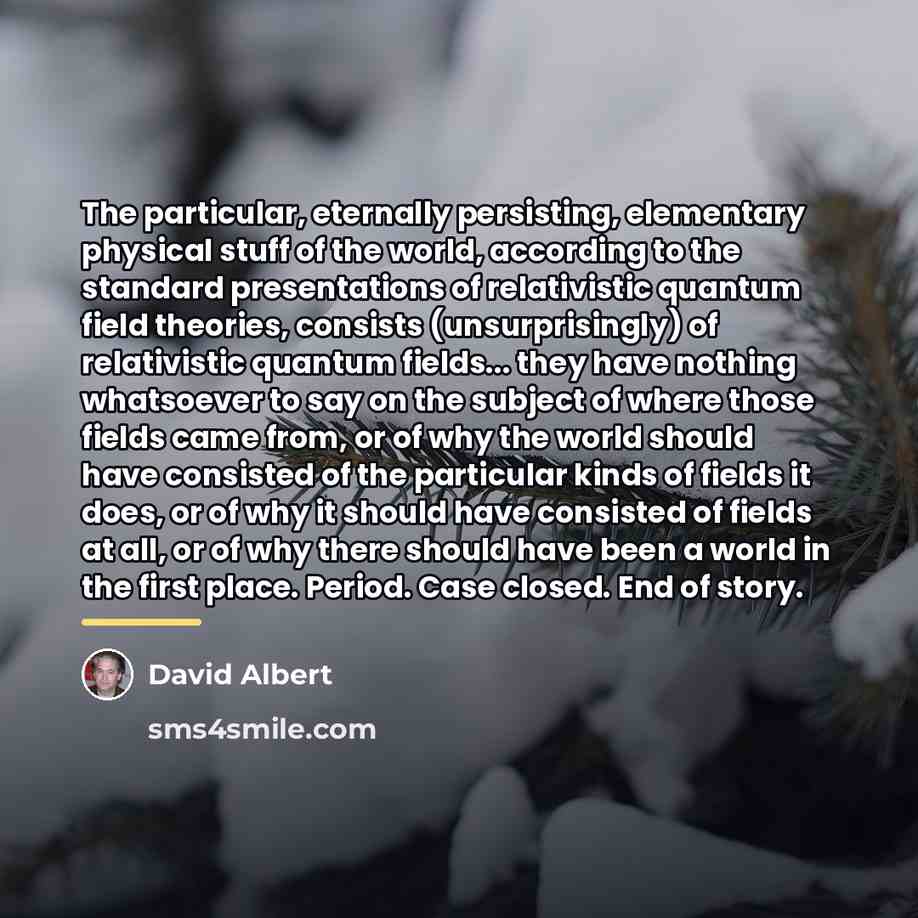 “The particular, eternally persisting, elementary physical stuff of the world,…” quote by David Albert