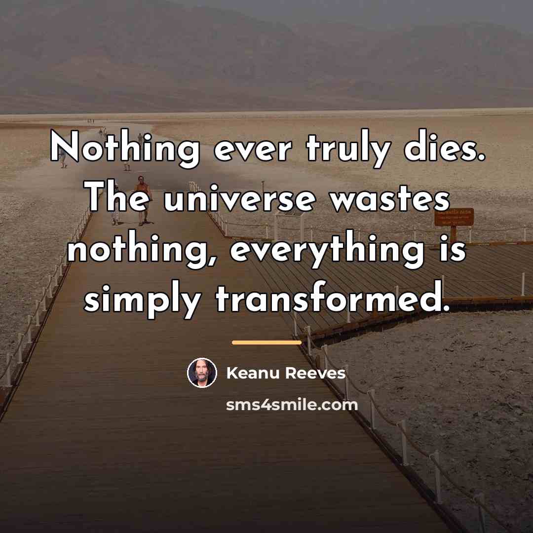 “Nothing ever truly dies. The universe wastes nothing, everything is…” quote by Keanu Reeves